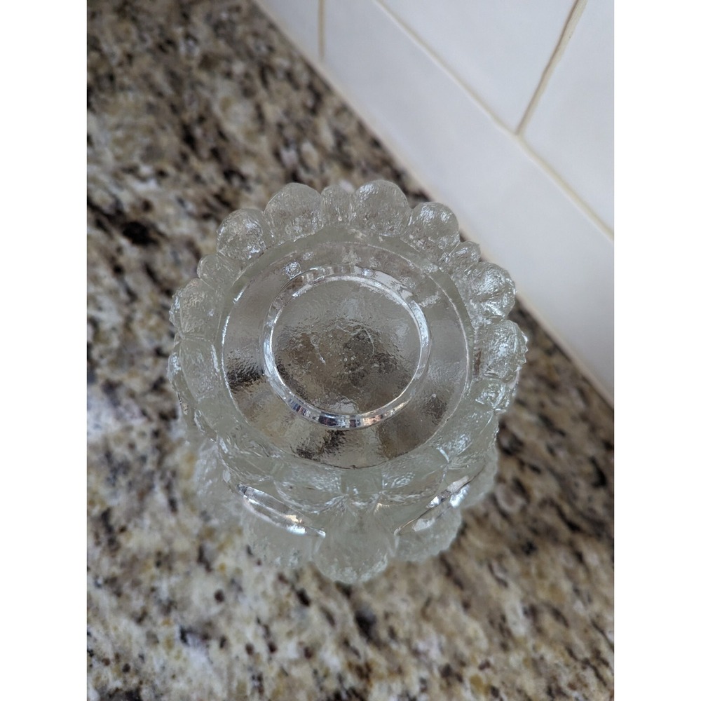 Vintage Vase Container Unique Clear Textured Glass Coral Floral Design Heavy - Picture 4 of 8